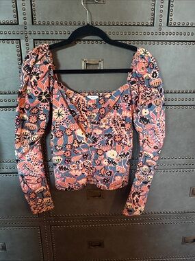 A.L.C. Crisp Floral Scoop-Neck Puff-Sleeve Blouse